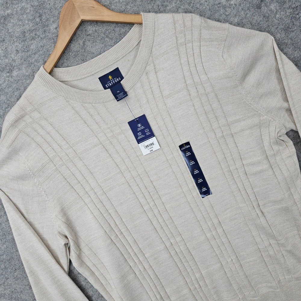 NEW Stafford Sweater Men's Taupe XL Wool Blend Textured Long Sleeve Pullover NWT